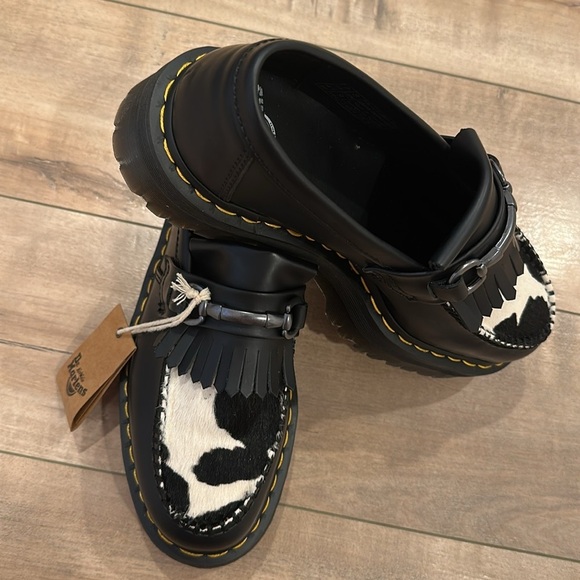 NEW Dr. Martens Adrian Snaffle Quad Platform Loafer Cow Print Unisex Size W9 M8 - Picture 10 of 16